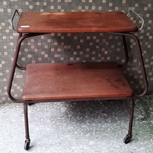 Mesa Auxiliar Antigua de Madera con Ruedas - imagen 1