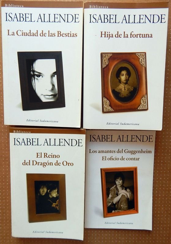 Lote de 4 Libros de Isabel Allende: La Ciudad de las Bestias, Hija de la Fortuna, El Reino del Dragón de Oro, Los Amantes del Guggenheim