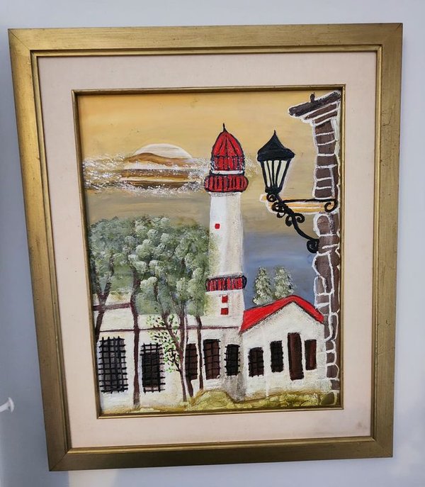 Cuadro con Faro y Lámpara de Exterior, 54 x 65 cm