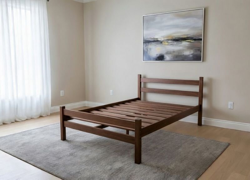 Cama de 2 Plazas Pino Barnizado Nogal Reforzada