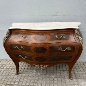 Cómoda Estilo Luis XV Rococó Francés Bombé con Mármol - imagen 1