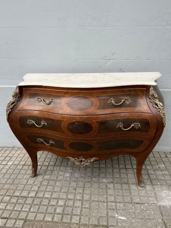 Cómoda Estilo Luis XV Rococó Francés Bombé con Mármol
