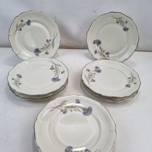 Juego de 12 Piezas Vajilla Antigua Porcelana Weimar Baviera Floral Plateado - imagen 1