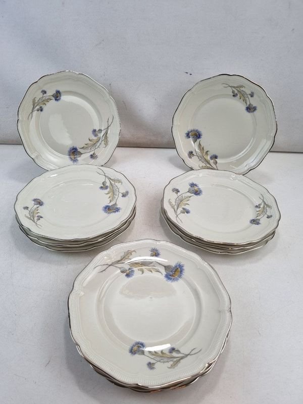 Juego de 12 Piezas Vajilla Antigua Porcelana Weimar Baviera Floral Plateado