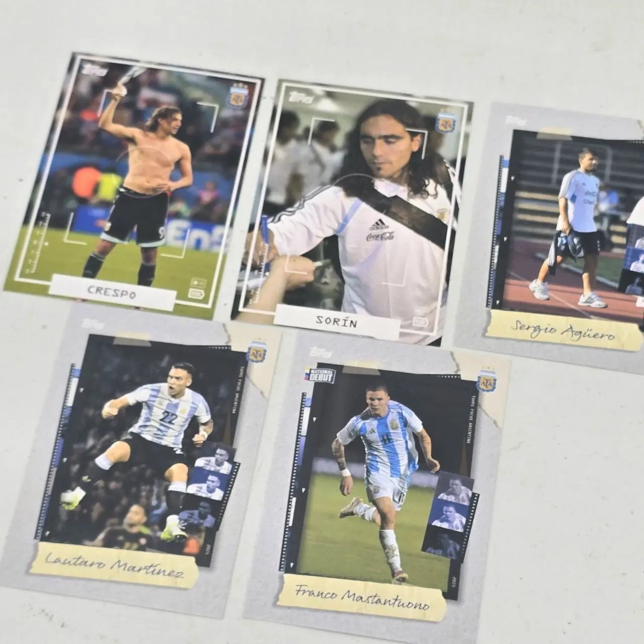 Tarjetas Topps Focus Argentina x5: Crespo, Sorín, Agüero, Martínez, Mastantuono