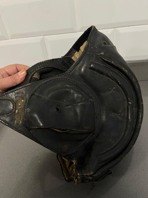 Casco de Aviación Antiguo de Cuero Original