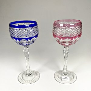 Par de Copas de Cristal Tallado Azul y Rubí - Altura 20 cm - imagen 1