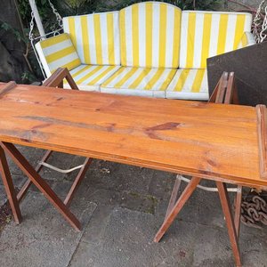 Mesa Plegable de Madera Rústica con Caballetes - imagen 5