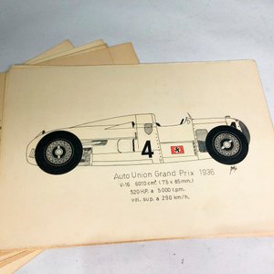 Lote de Dibujos de Autos Antiguos: Peugeot, Miller y Auto Union - imagen 5