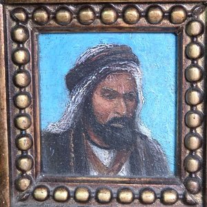 Antiguo Cuadro Árabe Óleo sobre Tabla - Retrato Masculino - imagen 3