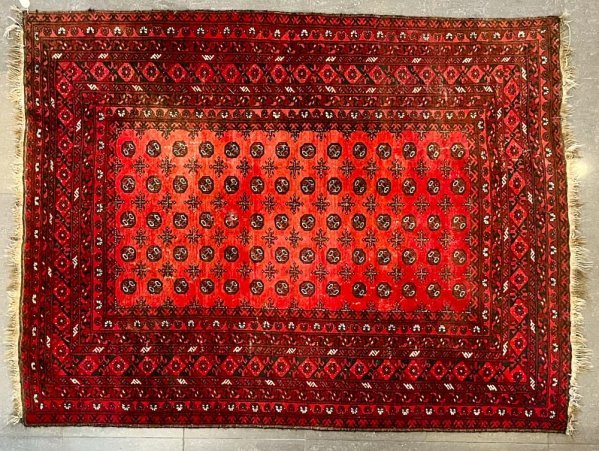 Alfombra Boukara de Lana Roja con Diseños Geométricos - 272 x 206 cm