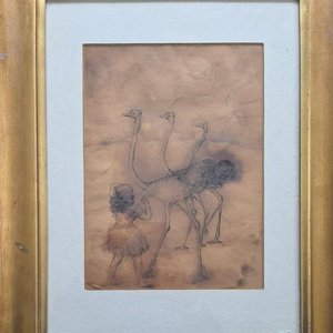 Lote anterior: Dibujo Original de Carmelo de Arzadum: Niña y Avestruces