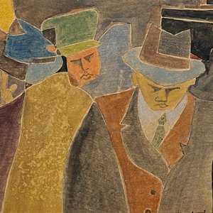 Acuarela y Lápiz "Hombres de Ciudad" de Walter Deliotti - 14 x 19 cm - imagen 1