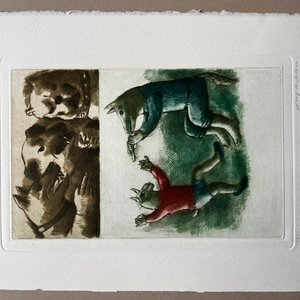 Grabado "El cabrito y el lobo flautista" de Luis Alberto Solari - Edición 155/200 - imagen 2