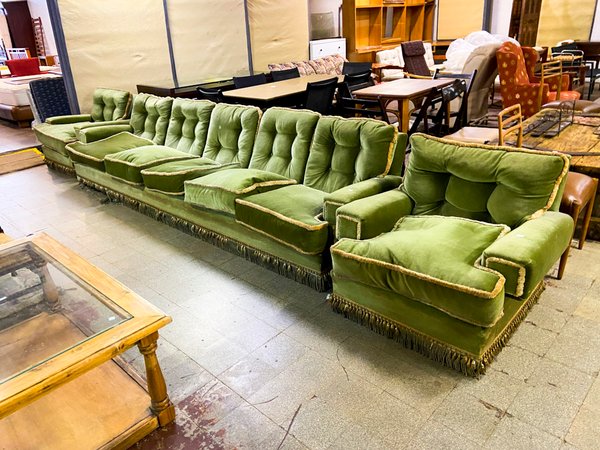 Sofá Modular Verde de Terciopelo con Flecos - imagen 1