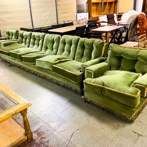 Sofá Modular Verde de Terciopelo con Flecos - imagen 1