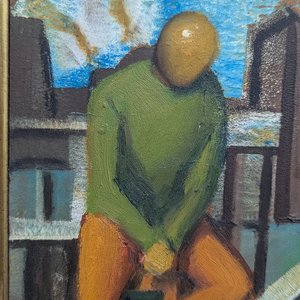 Óleo sobre Fibra "Figura Urbana" de Gustavo Alamon, Firmado y con Marco Dorado - imagen 5