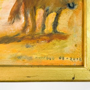 Cuadro al óleo "Paisaje campestre con caballos y perros" firmado Nilda Poppolo - imagen 3