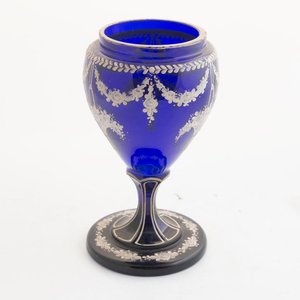 Copón de Cristal Azul con Esmalte y Flores - 18cm - imagen 2