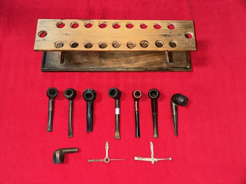 Pipero de Madera con 7 Pipas y Accesorios de Mantenimiento