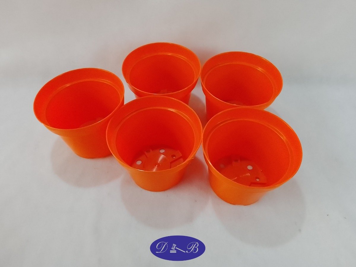 5 Macetas Plásticas Naranja 14 cm