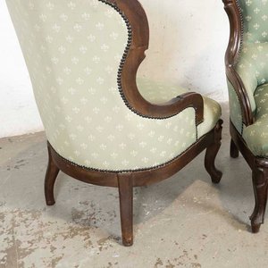 Par de Sillones Victoriamos Estilo Luis XV Tapizado Verde - imagen 3