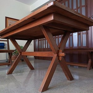 Juego de Comedor Rústico Madera Maciza: Mesa Rectangular con 2 Bancos y 2 Sillas - imagen 2