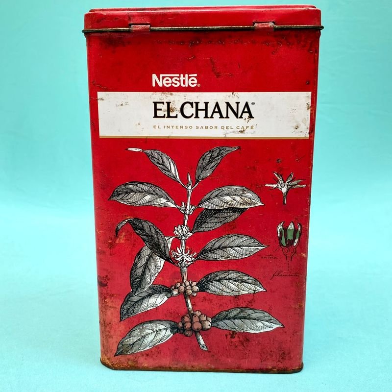 Lata de café vintage El Chana con diseño ilustrado