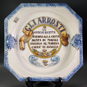Fuente Octogonal Loza Italiana "Gliarrosti" Sellada - Buen Estado - imagen 9