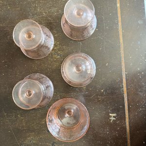 Copas de Postre Vintage Vidrio Rosa Grabado Flores (Set de 5) - imagen 7
