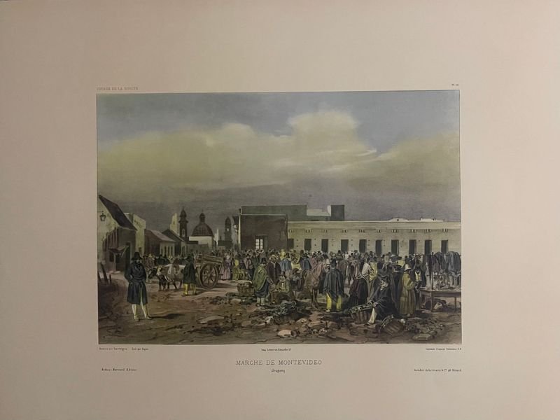 Litografía "Marché de Montevideo" de la Época Colonial e Independencia Uruguaya
