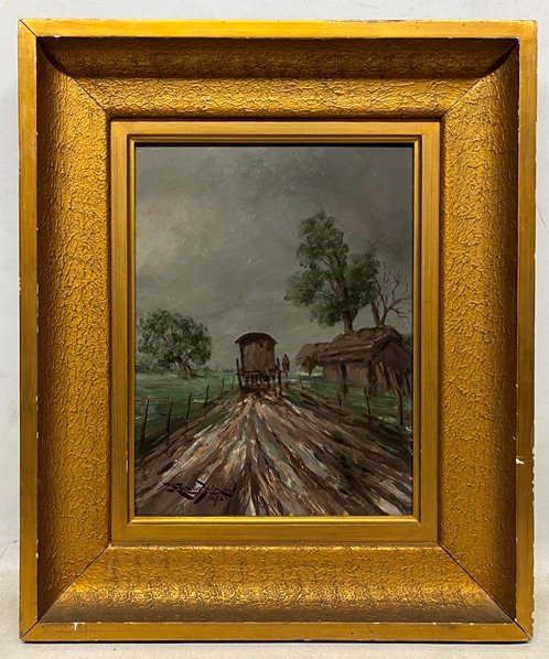 Lote siguiente: Pintura de Horacio Berta: Camino con carruaje