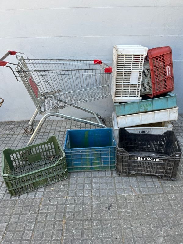 Carro de Supermercado con 9 Cajones Plásticos de Colores Variados