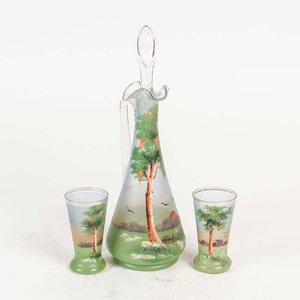 Lote anterior: Botellón de Cristal con Dos Vasos Pintados a Mano - Escena Campestre