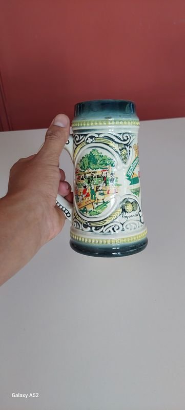 Jarra de cerámica azul y blanca con asa y tapa - imagen 4