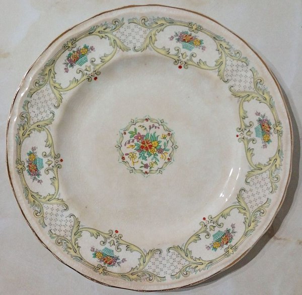 Platillo de Loza Inglesa Bovey Pottery Estilo Decó con Guirnaldas Florales - imagen 1