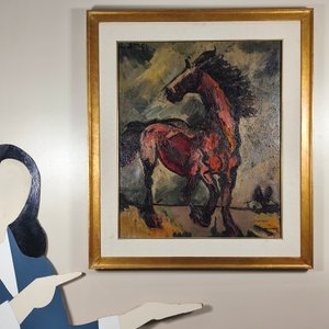 Óleo sobre lienzo "Escena Ecuestre" de Alfredo Blengio, firmado - imagen 7