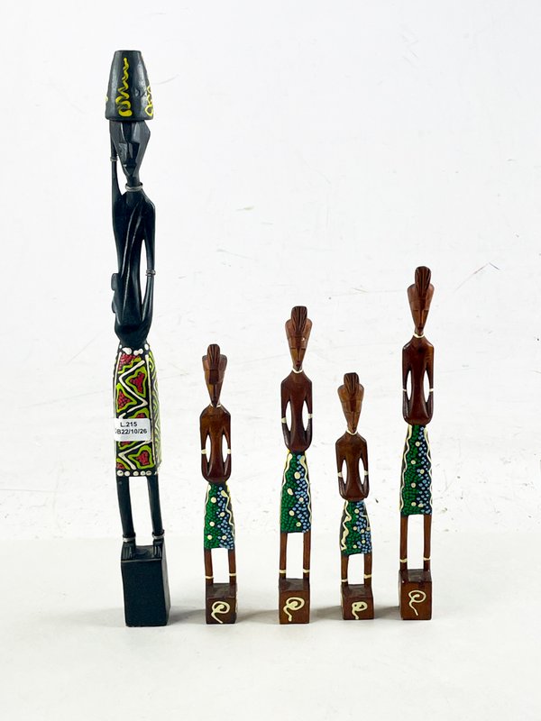 Lote de 5 Figuras Decorativas de Madera Estilo Africano - imagen 1