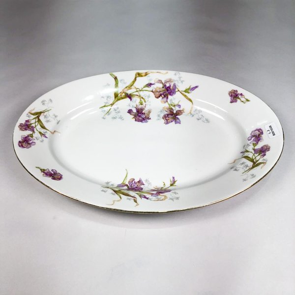 Fuente Oval Limoges Francia Porcelana Blanca Floral 40x28cm - imagen 1