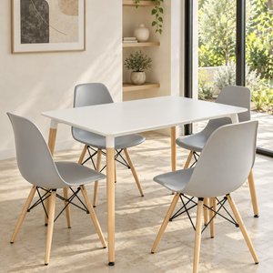 Juego de Comedor Eames Rectangular Laqueado con 4 Sillas Grises - imagen 2
