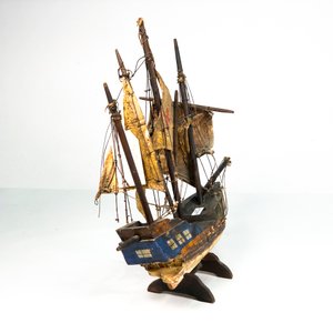 Barco Velero Antiguo de Madera, Azul y Dorado, 42 cm - imagen 5