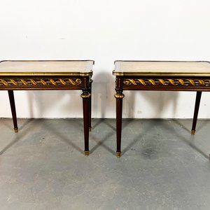 Par de Mesas Luis XVI Caoba y Madera Dorada Estilo Clásico - imagen 1