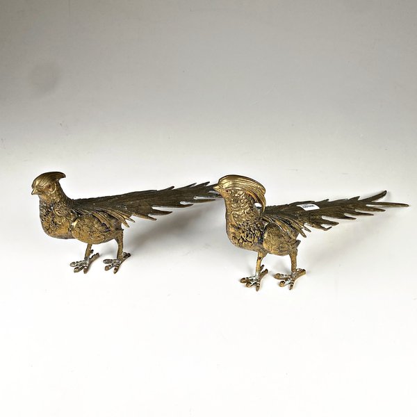 Dos Figuras de Bronce de Faisanes, 30 cm Largo x 17 cm Alto