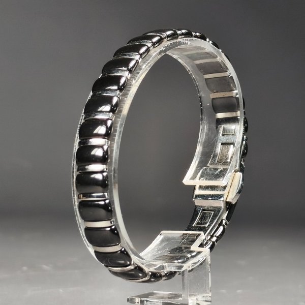 Pulsera de Metal y Piedra Hematita Negra con Broche Doble