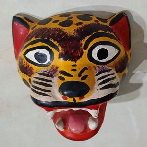 Máscara de Jaguar en Madera Policromada Mexicana - Arte Popular - imagen 3