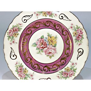 Plato Llano Decorativo de Loza Inglesa Royal Staffordshire, Guarda Rosada y Dorada con Flores - imagen 3