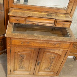 Recibidor Antiguo Art Nouveau de Roble con Alzada, Espejo Biselado y Detalles - imagen 2