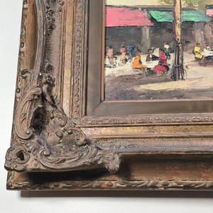 Óleo "Place du Tertre Montmartre" por J. Rigaud con Marco Labrado y Aplique de Luz - imagen 8