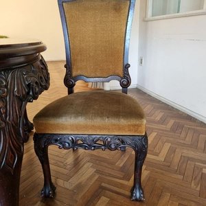 Juego de Comedor Antiguo Estilo Chippendale: Mesa Ovalada Extensible y 6 Sillas - imagen 6