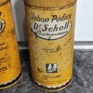 Dos tarros antiguos Dr. Scholl: Polvo Fixo Antisu-doral y Jabón Pédico - imagen 3